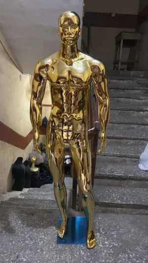 Huge Male Gold Chrome Mannequin With Face