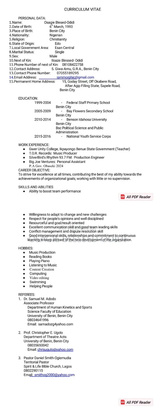 My C.V Documents Picture