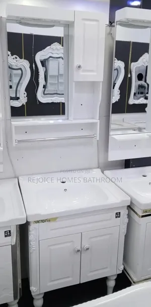 White Bathroom Vanity Unit With Sink, Mirror Cabinet