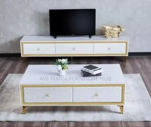 Set of Glass Top Center Table and Tv Stand