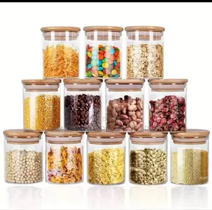 12pcs Airtight Glass Spice Jars With Bamboo Lid
