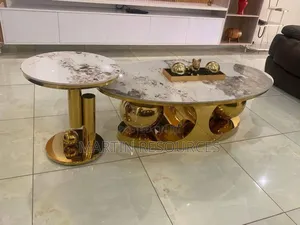 Gold Centre Table With Side Table With Marble Top.
