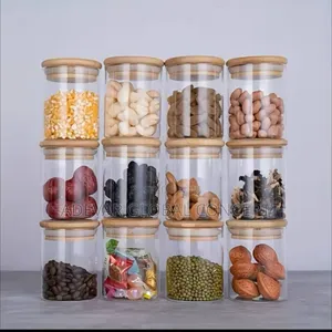 12pcs Glass Spice Jars With Bamboo Lid Black Labels