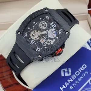 "Hanboro Black Rubber Strap Mechanical Watch"
