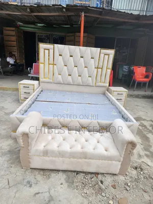 Cream Coloured 6by6 Bed Frame With Cupboards and Footrest