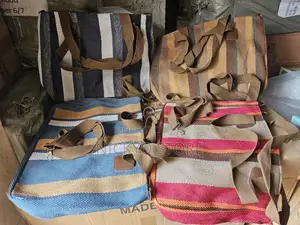 Striped Canvas Shoulder Tote Bags