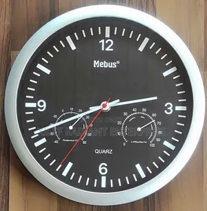 Mebus Quartz Wall Clock With Thermometer and Hygrometer.
