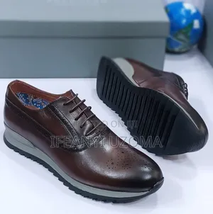 Italian Leather Brown Color Lace Up Loafers Shoe