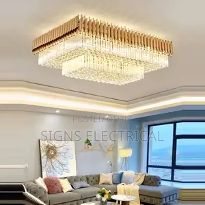 Led Dimmable Round Rectangular Golden Black Crystal Designer