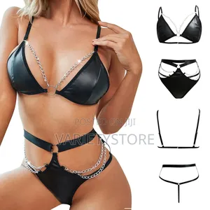 Sexy Lingerie Set Wetlook Leather Latex Bra Panty Underwear