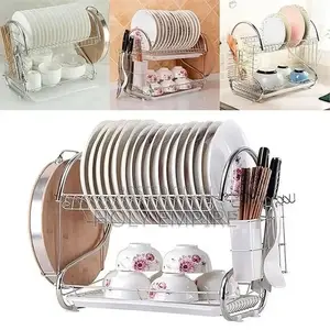 2 Tiers S-Shaped Dish Drainer Drying Rack Home Washing