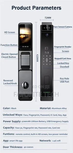 3d Face Recognition Fingerprint Door Lock Camera
