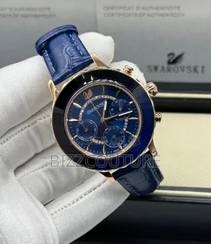 Original Swarovski Blue Genuine Leather Strap Watch