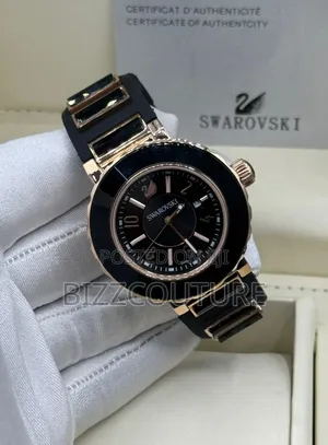 Original Swarovski Black Rubber-Stainless Steel Strap Watch