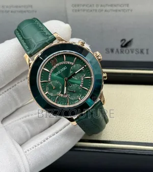 Original Swarovski Green Genuine Leather Strap Watch