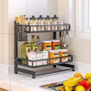 2-Tier Spice Rack Organizer,Standing Cutlery Storage Shelf