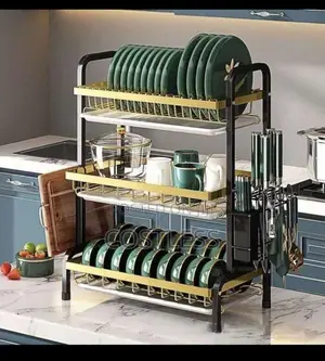 3 Layer Dish Drainer With Utensils Holder
