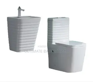 Plain Stripe White Watercloset With Wash Hand Basin