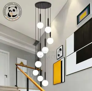 Modern Frosted Glass Stairs Long Chandeliers Ceiling Room