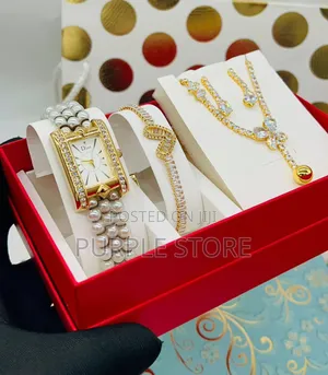 Dior Women Watch, Iced Necklace,Bracelet and Earrings Set 