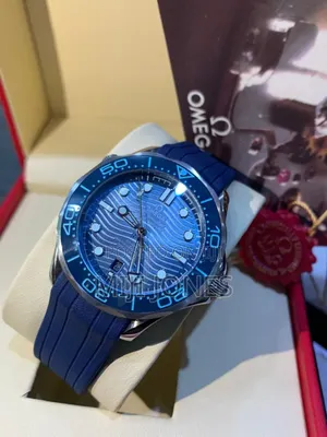 "Omega Inspired Blue Rubber Strap Watch"