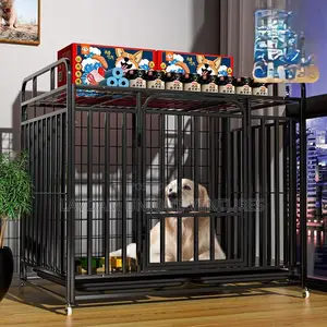 Heavy Duty Dog Crate/Cage - Metal Kennel With Tray Wheels