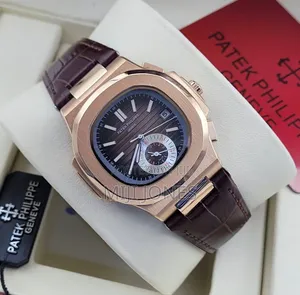 Replica Patek Philippe Gold Chromes Dark Brown Leather"