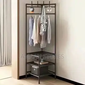 Corner Clothes Rack With Hangers Storage Shelves