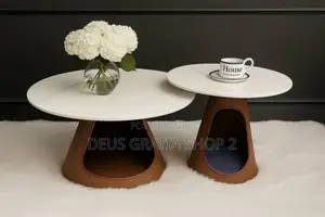 Extendable Marble Centre Table With White Top and Brown Base