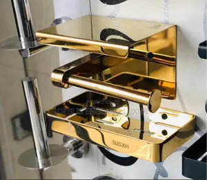 Gold Tissue Holder and Soap Basket