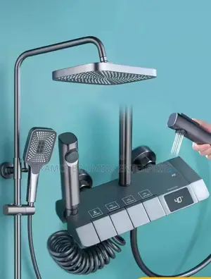 Grey Piano Thermostat Standing Shower Mixer With Screen-