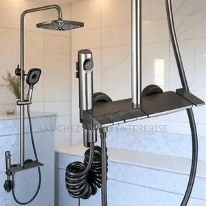 Thermostat Standing Shower Mixer Set,Black Piano Finish
