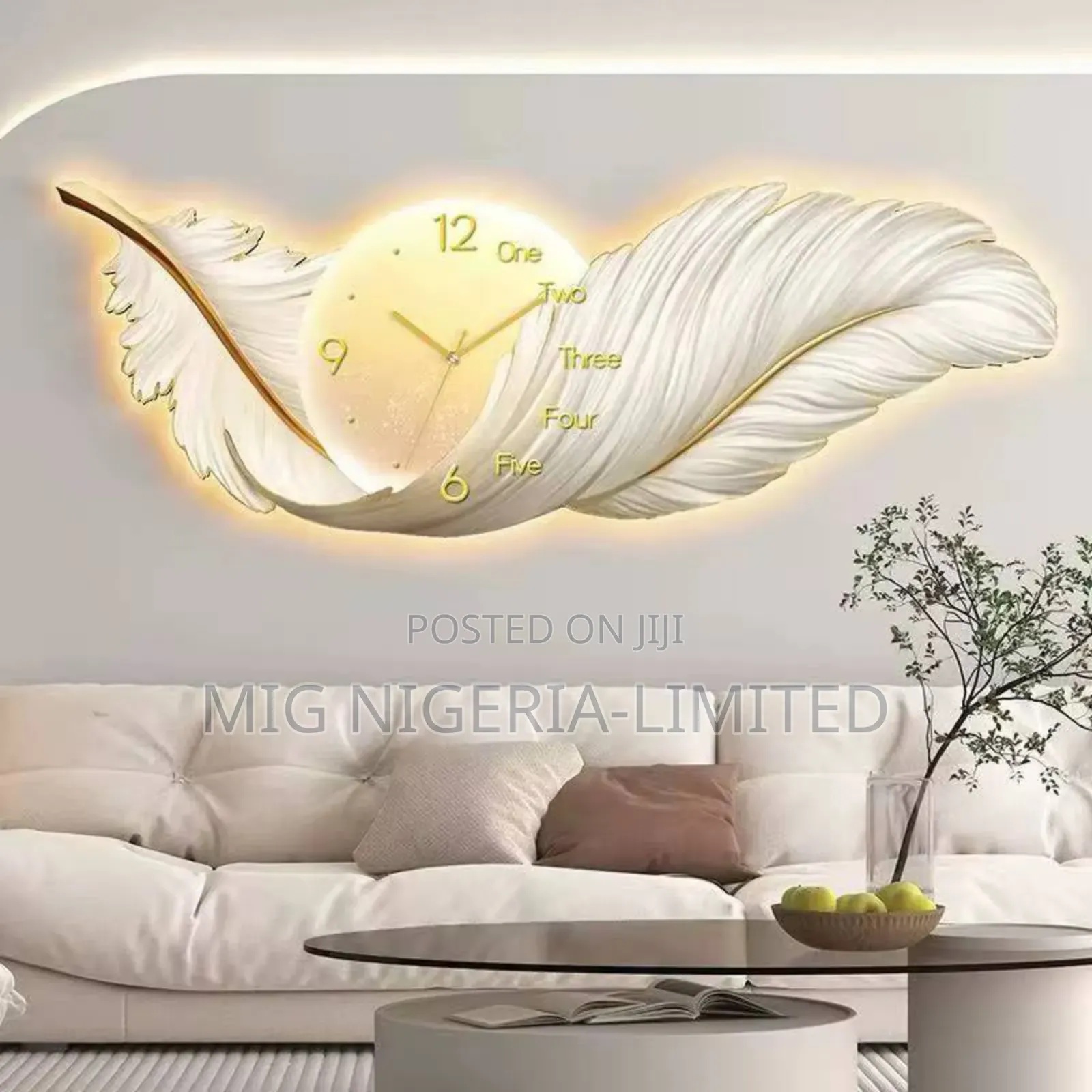 Feather Wall Decor Clock, Large 3d Wall Art Decor 35cmx98cm