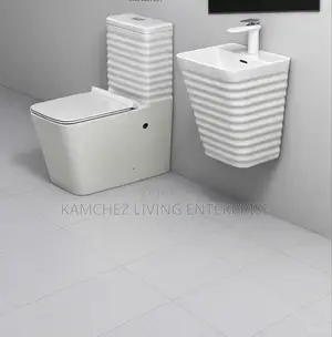 Modern Ribbed Ceramic Toilet Wall Sink Set – Wall Hung