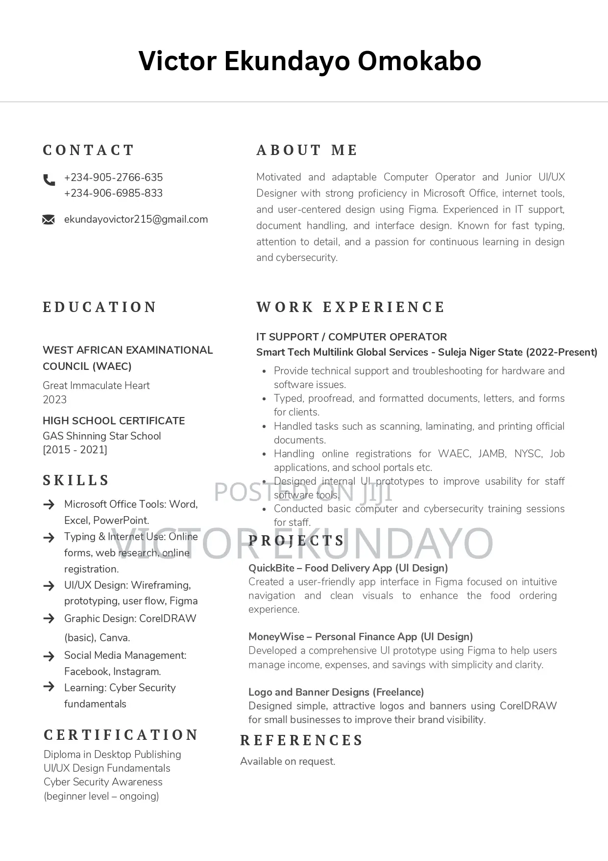 Computing IT CV