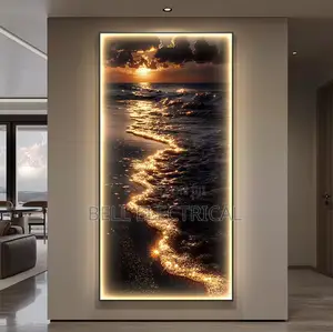 Gold Sea Wave Hanging Painting Abstract Lustre Mural Light