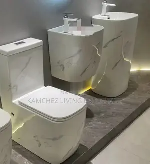 Marble-Effect Ceramic Toilet Sink Bathroom Set