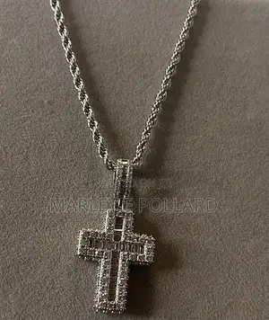 Quality Platinum Cz Diamond Rope Cross Chain Necklace,