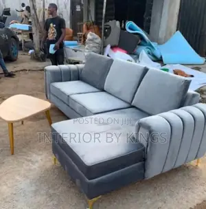 L-Shaped Fabric Sofa With a Center Table Can Be in Colors