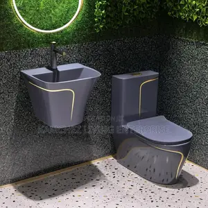 Gold on Grey Luxury Toilet – Elegant One-Piece Wc
