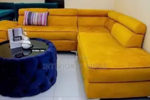 L-Shaped Fabric Sofa With a Centerglass Ottoman High Quality