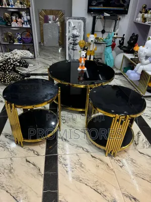 3in1 Luxury Round Glass Centre Table With 2 Side Stool