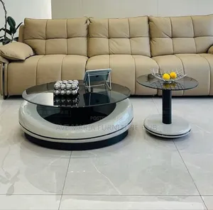 Wooden Center Table and Side Stool With Glass Top