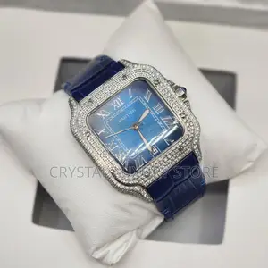 Cartier Quality Luxury Men Genuine Leather Iced Wristwatch