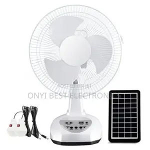 Luxe 12" Rechargeable Fan With Solar Panel With Bulbs