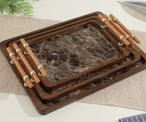 3 Pieces Set of Marble Texture Bamboo Wooden Trays