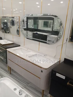 Cabinet With Double Sink and Mirror