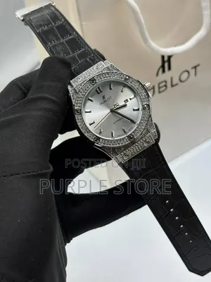 Leather Hublot Watch With Stone Dial