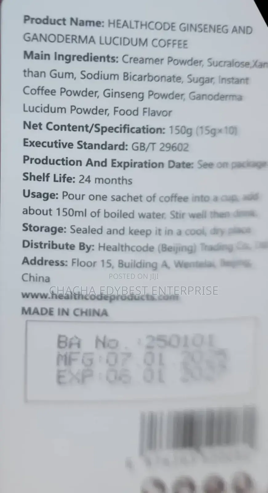 Healthcode Ganoderm Ginseng Coffee