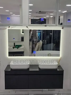 Black Double Bathroom Cabinet With Led Mirror